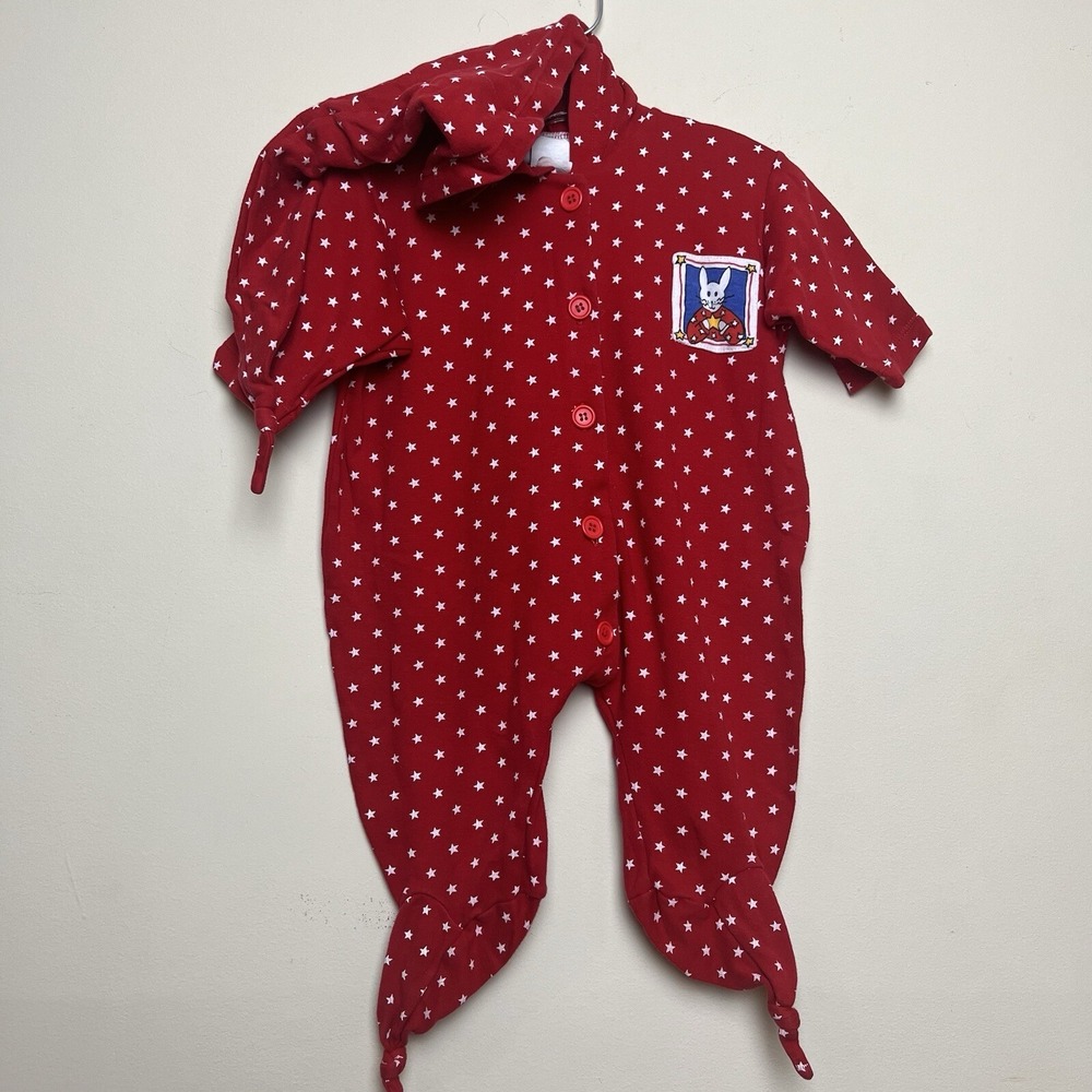 Vintage New Potatoes Red Polka Dot One Piece Romper Rabbit Bunny Hood Footie 6M